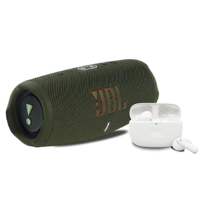 KIT JBL Charge 5 Green + Vibe beam 2 White
