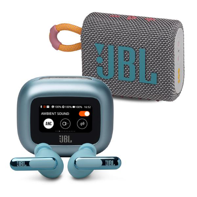 KIT JBL Go 3 Grey + Live Beam 3 BlueKIT JBL Go 3 Grey + Live Beam 3 Blue KIT JBL Go 3 Grey + Live Beam 3 Blue