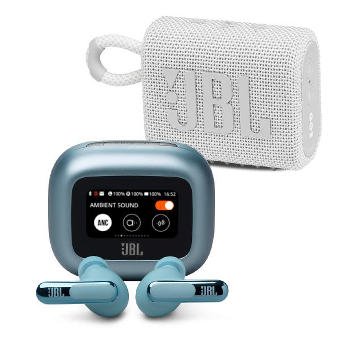 KIT JBL Go 3 White + Live Beam 3 BlueKIT JBL Go 3 White + Live Beam 3 Blue KIT JBL Go 3 White + Live Beam 3 Blue