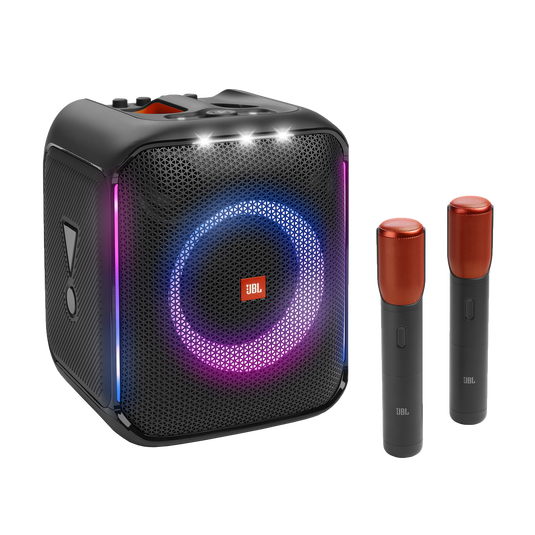 JBL PartyBox Encore - Black - Portable party speaker with 100W powerful sound, built-in dynamic light show, included digital wireless mics, and splash proof design. - Hero image number null